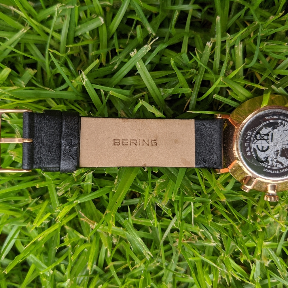 Bering blue and polished gold black leather watch - Picture 9 of 10